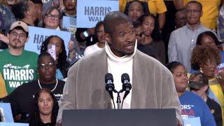 Watch: Usher gives remarks at VP Harris campaign event in Atlanta on Saturday