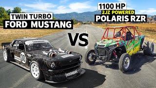 World's Fastest 1100hp 2JZ Polaris RZR drag races Lia Block's AWD 1400hp Mustang