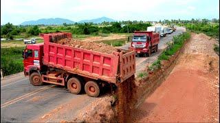 Wonderful Techniques Build Highway Road Connect Bridge By Skills Dozer & RED Truck Spreading Stone