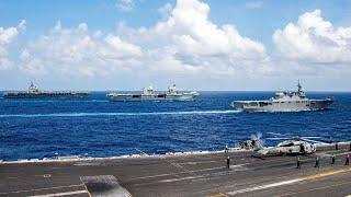 HMS Queen Elizabeth, USS Carl Vinson, USS Ronald Reagan, JS ISE conducted quad carrier operations