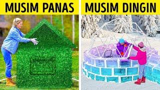 RUMAH MUSIM PANAS vs RUMAH MUSIM DINGIN || Kerajinan Halaman Belakang