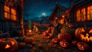 Haunted Pumpkin Farm Halloween Ambience with Relaxing Crackling Fire & Nature Sounds, White Noise