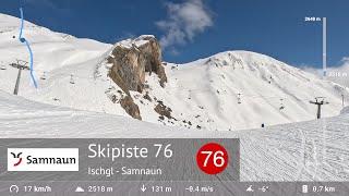 Skiing Samnaun / Ischgl - Ski Slope 76 - Alp Bella (2648m - 2307m)  | With GPS Statistics