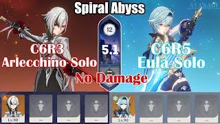 C6R3 Arlecchino & C6R5 Eula | Solo | Spiral Abyss 5.19/アルレッキーノ＆エウルア 両単騎の深境螺旋【Genshin Impact】