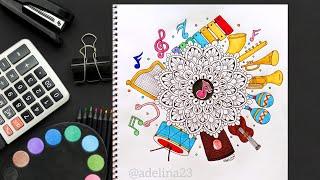 World Music Day Special Drawing Easy | Musical Instruments Drawing | Mandala Art #art