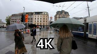 ⁴ᴷ  GENEVA walking in the rain ️ Streets and shops, Switzerland 4K