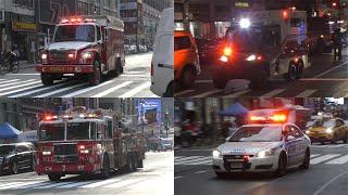 [One evening in Manhattan] FDNY, NYPD and Ambulances responding code 3 in New York City