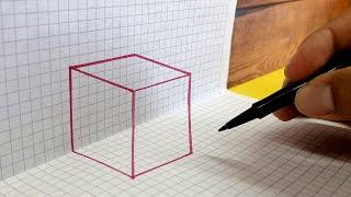  How to Draw a Cube 3D Trick art on Graph paper - 3D drawing - Easy Art