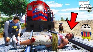 Franklin Trapped Infront of Train In GTA 5 | SHINCHAN and CHOP
