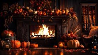 COZY THANKSGIVING FIREPLACE AMBIENCE-PUMPKINS-FALL LEAVES-SOOTHING FIREPLACE SOUNDS ONLY FOR RELAX