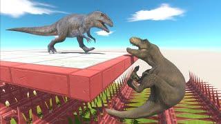 Stronger Dinosaur Survives the Fall on the Spinning Red Blades - Animal Revolt Battle Simulator