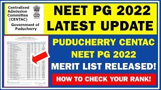 🩺NEET PG 2022 MERIT LIST RELEASED FOR PUDUCHERRY CENTAC  NEET PG Tamil