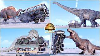 Truck Tour Attack Animations of All Dinosaurs  Jurassic World Evolution 2 - JWE2 Vehicle Aggression