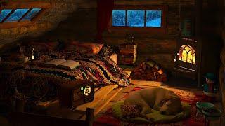 Deep Sleep in a Cozy Winter Hut | Relaxing Fireplace Crackling, Blizzard, Wind & Snowfall Sounds