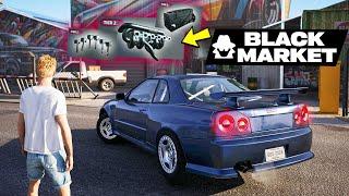 Black Market R34 Skyline Parts in Underground Garage... (NEW Open World Car Game)