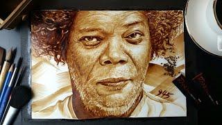 (커피로 그린 극사실 그림) 글래스 사무엘잭슨 Glass samuel L. Jackson Coffee Painting