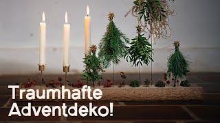 DIY Advent-Deko 2 in 1: Längliche Naturdeko mit Bäumchen, auch als Adventkranz geeignet! 