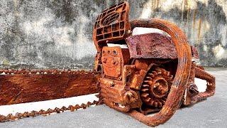 Restoration saw antique wood old abandoned 30 years | restore repair and weld chain saw honda piston