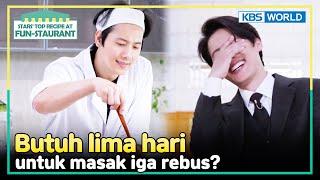 [IND/ENG] Koki gila, Sangwoo masak Galbijjim selama lima hari?! | Fun-Staurant | KBS WORLD TV 240909