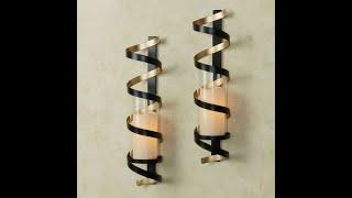 Infinite Spirals Black and Gold Wall Sconce Pair