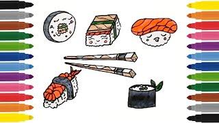 Как нарисовать СУШИ И РОЛЛЫ / Рисуем кавайные суши и роллы / How to draw sushi easy