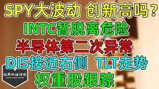 美股 SPY本周大波动创新高吗？INTC自救暂脱离危险！半导体第二次异常！DIS小碎步接近右侧！本周：TLT走势！权重股跟踪！