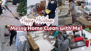 Messy Home Christmas Clean with Me | Realistic Cleaning  Mama | Cleaning Motivation | Happy Holidays