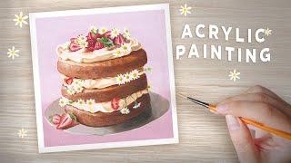 ACRYLIC PAINTING TUTORIAL | Easy Strawberry Cake on Pinterest