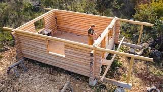 I Finished The Off Grid Log Cabin Walls With Hand Tools & Building Porch Columns | EP17