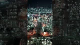 Refinery at Night - Drone Aerial Footage