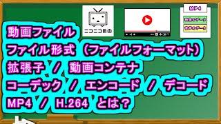 動画ファイル / ファイル形式(ファイルフォーマット) / 拡張子 / 動画コンテナ / コーデック / エンコード / デコード / MP4 / H.264 とは？
