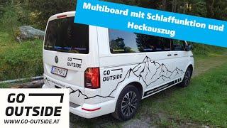 Multiboard mit Schlaffunktion und Heckauszug für VW T5, T6, T6.1 mit Schienensystem