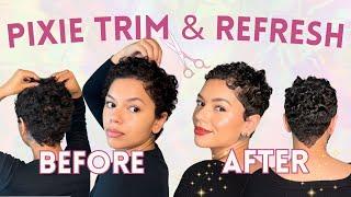 CURLY PIXIE CUT TRIM & REFRESH | my 100% DIY pixie haircut maintenance and styling!