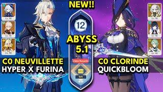 NEW Spiral Abyss 5.1 Floor 12 (9 Stars) C0 NEUVILLETTE & C0 CLORINDE - Genshin Impact 5.1