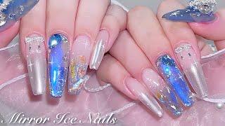 sub) Silver Mirror Ice Nails/Korea Nails / Mirror Powder Nails / Aurora Nails / Nail Art / ASMR