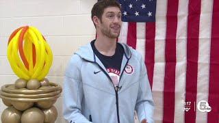 Olympic Swimmer Hunter Armstrong celebrates gold in hometown