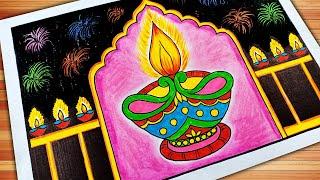 Diwali Drawing Easy | Diwali Diya Drawing | Diwali Painting | Diwali Celebration Drawing | Deepawali
