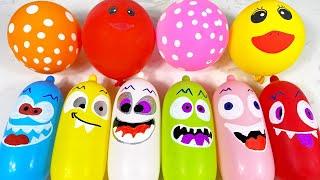 Making slime with funny balloons.lage slim, ballonger, bobler,Lag slim med følelsesballonger