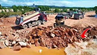 Wonderful Operator Land Filling Construction Strong Dozer Pushing Rock Stone As Skill