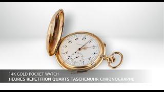 Heures Repetition Quarts Taschenuhr Chronographe 14k Gold Pocket Watch.