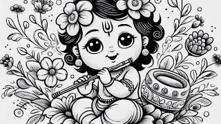 Abhilash poojari Arts is live drawing little Krishna || janmashtami special drawing