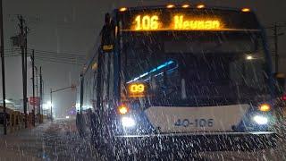 ️ Snowy bus ride on the STM route 106: Newman - going east towards Angrignon metro station 