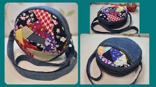 Patchwork sewing tutorial ️🪡Amazing idea to sew cute crossbody bag just with old jean scrap fabric