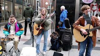 "Dancing In The Moonlight" on Grafton Street with Zoe Clarke, Rhys McPhillips and Anxo (Thin Lizzy)