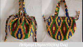 DIY Ankara Round Drawstring Bag / How to Cut and Sew African Print String Bag in One Piece.