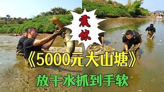 花5000塊包下四年大山塘，用挖機把水放幹抓到手軟#戶外  #包塘  #鄉村生活 小飛哥#抓魚vlog