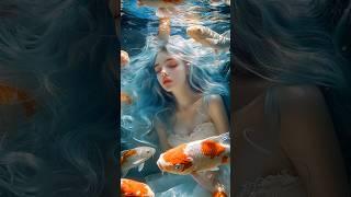 Ethereal Waters AI Girl with Flowing Blue Hair in a Dreamlike Submersion AI Style Studio #aishorts
