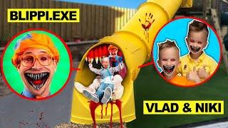 DRONE CATCHES SLIDE EATER EATS BLIPPI EXE WITH VLAD AND NIKI! (On CAMERA)