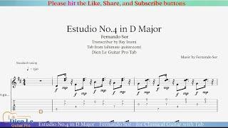 Estudio No.4 in D Major - Fernando Sor - for Classical Guitar with Tab