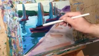 Impressionist Oil Painting Demo - Alla Prima Sailboats Session - by Artist JOSE TRUJILLO